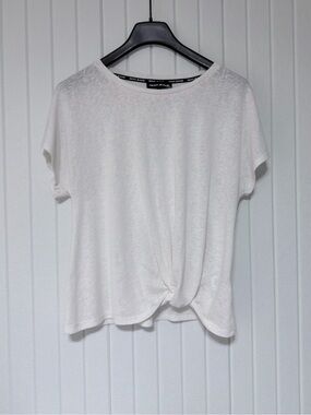 DKNY Off-White Sheer Short-Sleeve Twist-Front Tee